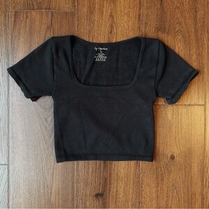 By Together Black Ribbed Square Neck Crop Top